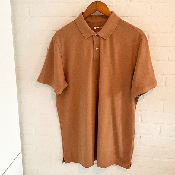 NWOT Inesis Men’s Polo Shirt Short Sleeve Preppy Neutral Golf Camel Tan XL - Picture 3 of 10